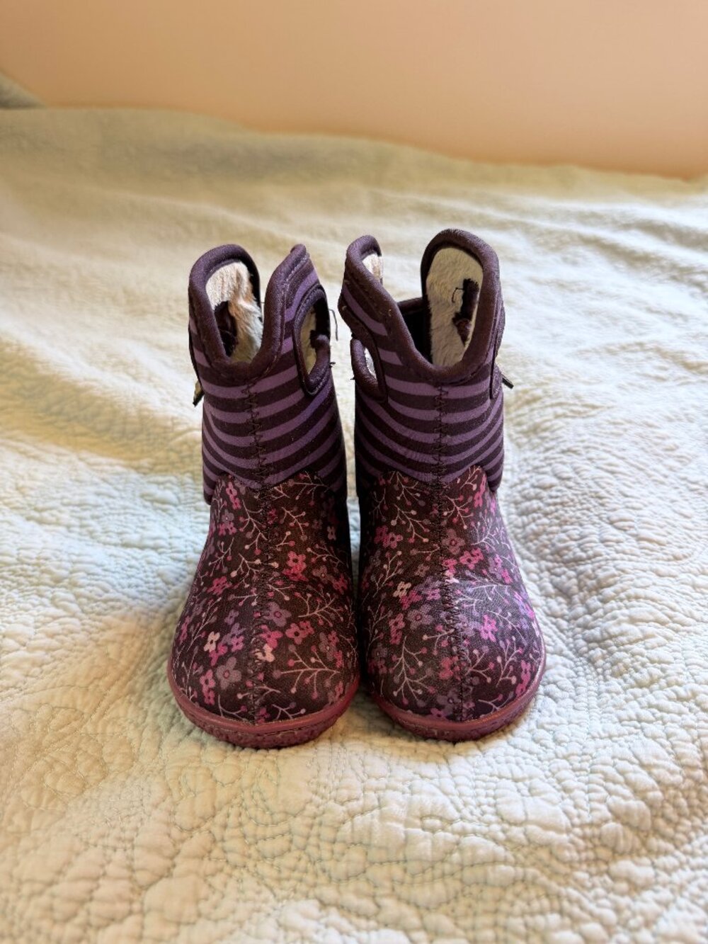Bogs Purple Floral Striped Waterproof Winter Rain Boots Size 6